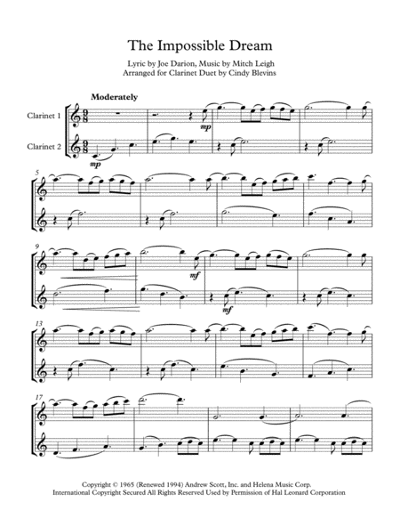 The Impossible Dream Arranged For Bb Clarinet Duet Page 2