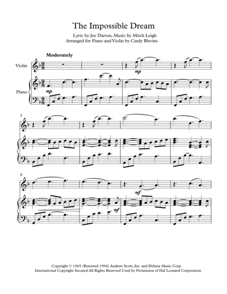 The Impossible Dream Arranged For Piano And Violin Page 2