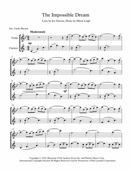 The Impossible Dream Arranged For Violin And Bb Clarinet Page 2