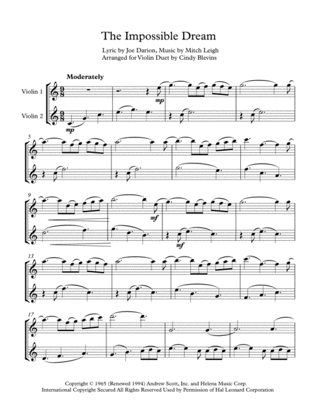 The Impossible Dream Arranged For Violin Duet Page 2