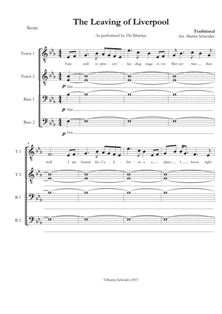 The Leaving Of Liverpool Ttbb Sea Shanty Arranged For Mens Choir As Performed By Die Blowboys Page 2