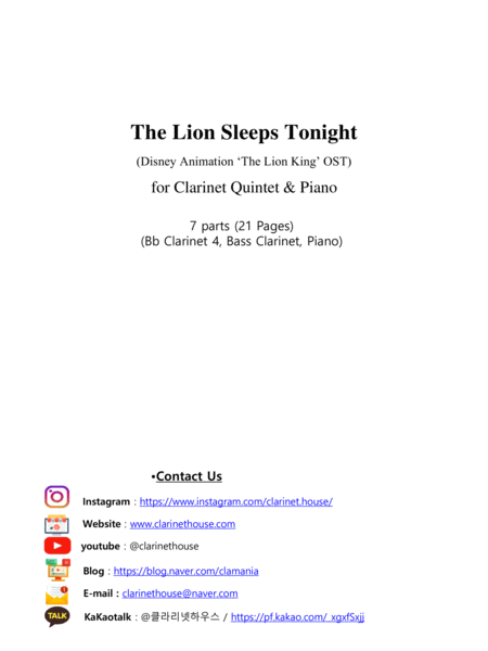 The Lion Sleeps Tonight For Clarinet Ensemble Quintet Piano Page 2