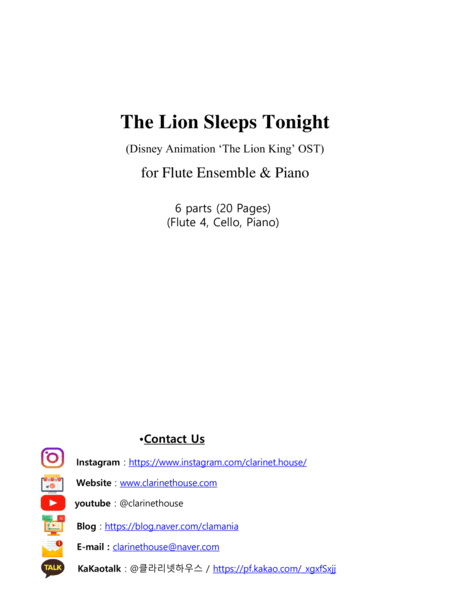 The Lion Sleeps Tonight For Flute Ensemble 4 Flute Cello Piano Page 2