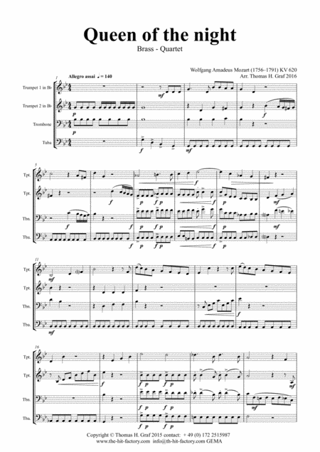 The Magic Flute Mozart Queen Of The Night Brass Quartet Page 2