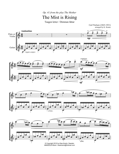 The Mist Is Rising Taagen Letter Op 41 For Flute Or Violin And Guitar Page 2