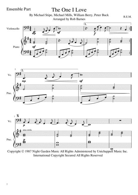 The One I Love R E M For Cello And Piano Page 2