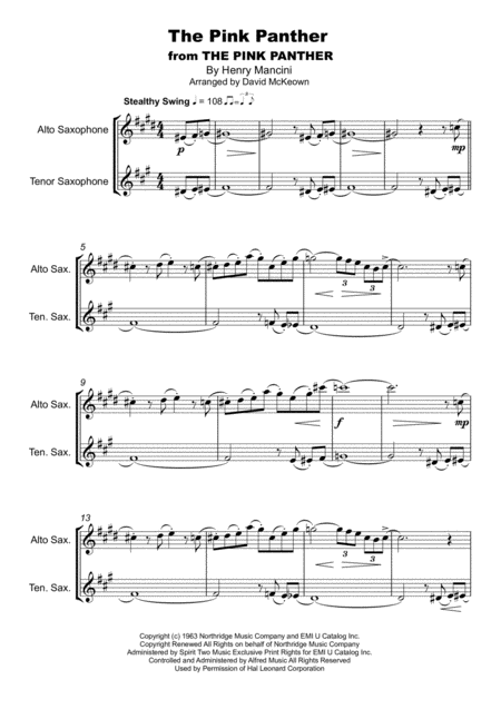 The Pink Panther From The Pink Panther Duet For Alto And Tenor Saxophone Page 2
