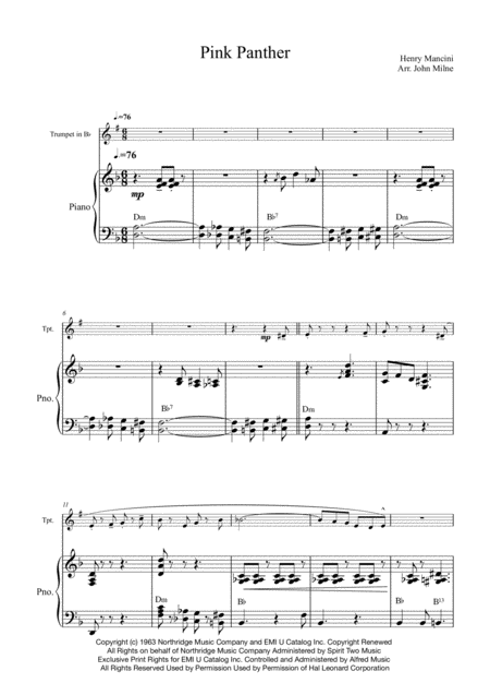 The Pink Panther From The Pink Panther For Trumpet And Piano Page 2