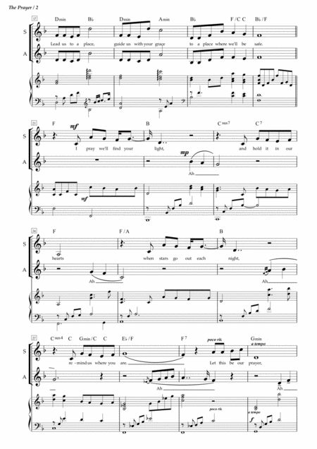 The Prayer Arranged For Sa Choir Or Vocal Duet With Piano Accompaniment Based On Celtic Womans Version Page 2