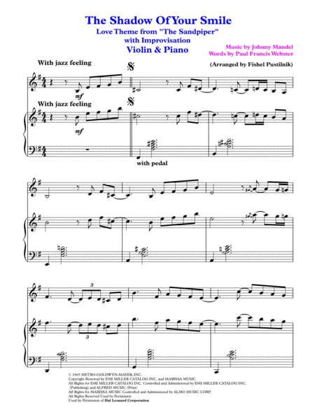 The Shadow Of Your Smile With Improvisation For Violin And Piano Page 2