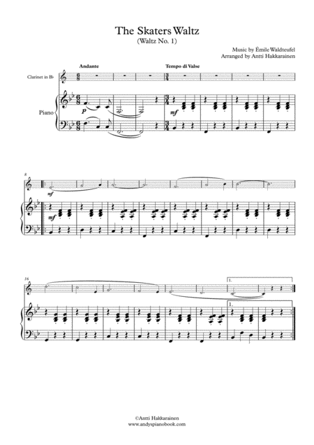 The Skaters Waltz Clarinet Piano Page 2