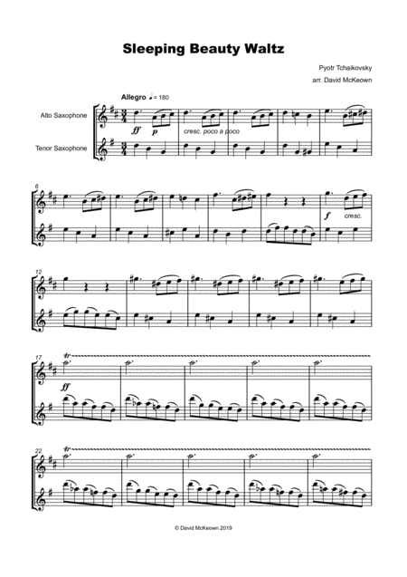 The Sleeping Beauty Waltz By Tchaikovsky For Alto And Tenor Saxophone Duet Page 2