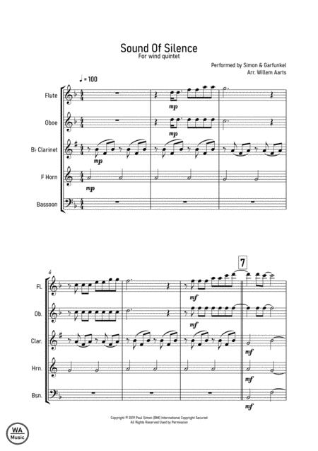 The Sound Of Silence By Simon Garfunkel Wind Quintet Page 2