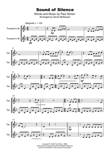 The Sound Of Silence Duet For Two Trumpets Page 2