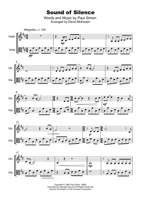 The Sound Of Silence Duet For Violin And Viola Page 2