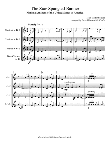 The Star Spangled Banner For Clarinet Quartet Or Choir Page 2