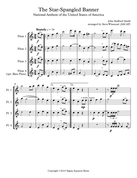 The Star Spangled Banner For Flute Quartet Or Choir Page 2