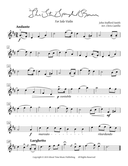 The Star Spangled Banner For Solo Violin Easy Key Of D Major Page 2