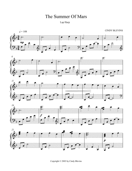 The Summer Of Mars An Original Solo For Lap Harp From My Book Gentility Lap Harp Version Page 2