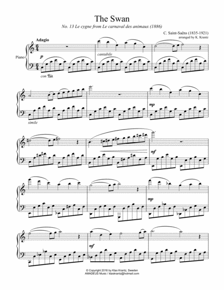 The Swan For Easy Piano Solo Page 2