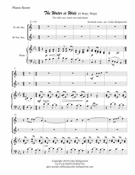 The Water Is Wide For Alto Sax Tenor Sax And Piano Page 2