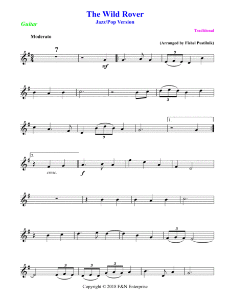 The Wild Rover For Guitar With Background Track Jazz Pop Version With Improvisation Page 2