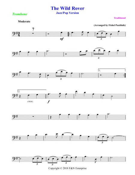 The Wild Rover For Trombone With Background Track Jazz Pop Version With Improvisation Page 2