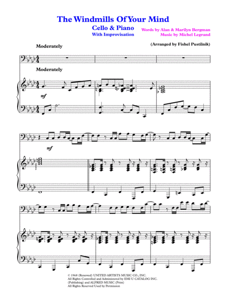 The Windmills Of Your Mind For Cello And Piano With Improvisation Video Page 2