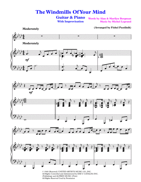 The Windmills Of Your Mind For Guitar And Piano With Improvisation Video Page 2