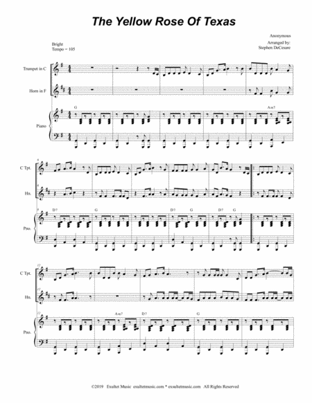 The Yellow Rose Of Texas Duet For C Trumpet And French Horn Page 2