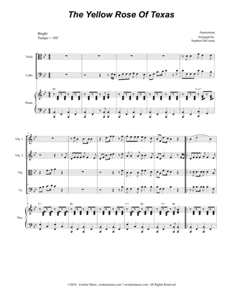 The Yellow Rose Of Texas For String Quartet And Piano Page 2