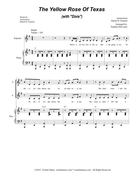 The Yellow Rose Of Texas With Dixie For 2 Part Choir Sa Page 2