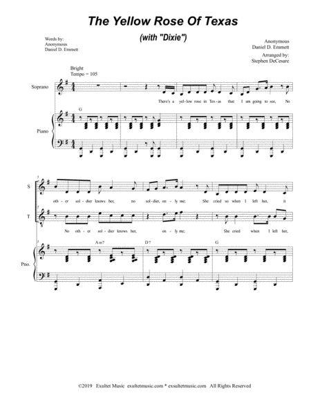 The Yellow Rose Of Texas With Dixie For 2 Part Choir Soprano And Tenor Page 2