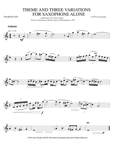 Theme And Three Variations For Saxophone Alone By Joe Procopio Page 2