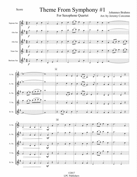 Theme From Brahms Symphony 1 For Saxophone Quartet Satb Or Aatb Page 2