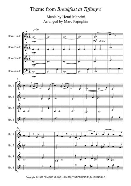 Theme From Breakfast At Tiffany French Horn Quartet Page 2