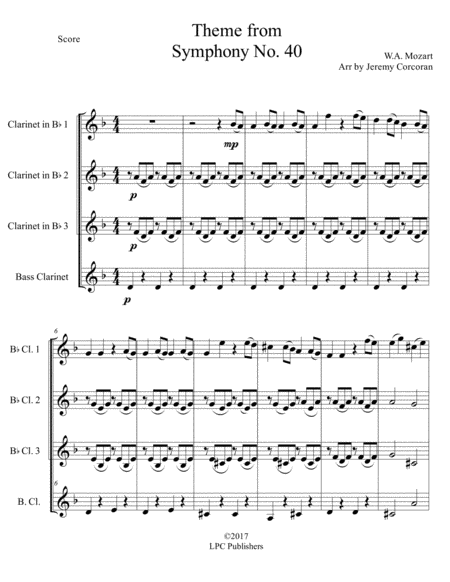 Theme From Symphony No 40 For Clarinet Quartet Page 2