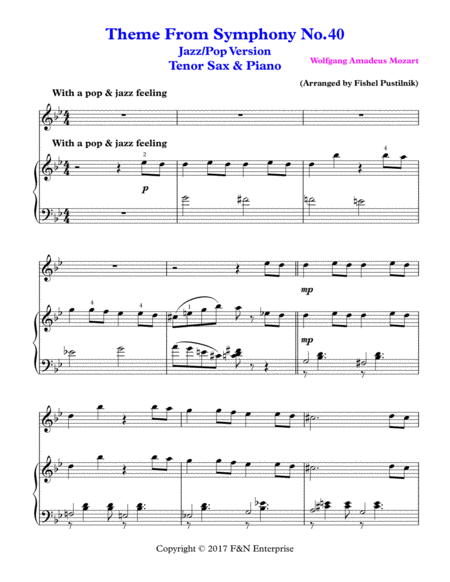 Theme From Symphony No 40 Piano Background For Tenor Sax And Piano Page 2