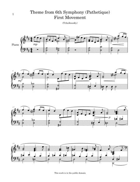 Theme From Tchaikowskys 6th Symphony Pathetique First Movement Arranged For Easy Intermediate Piano Page 2