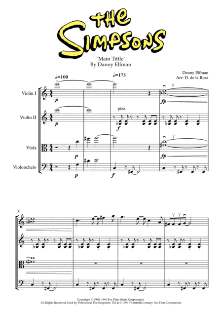 Theme From The Simpsons Danny Elfman For String Quartet Full Score And Parts Page 2