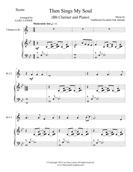 Then Sings My Soul For Bb Clarinet Piano With Parts Page 2