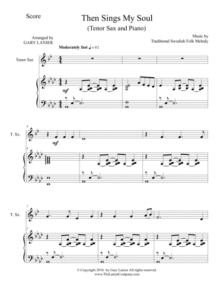 Then Sings My Soul For Tenor Sax Piano With Parts Page 2