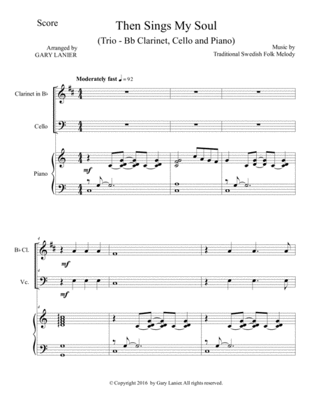 Then Sings My Soul Trio Bb Clarinet Cello With Piano And Parts Page 2