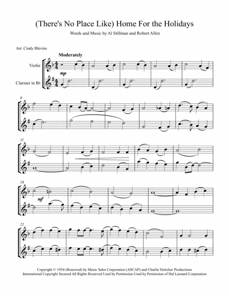 Theres No Place Like Home For The Holidays Arranged For Violin And Bb Clarinet Page 2