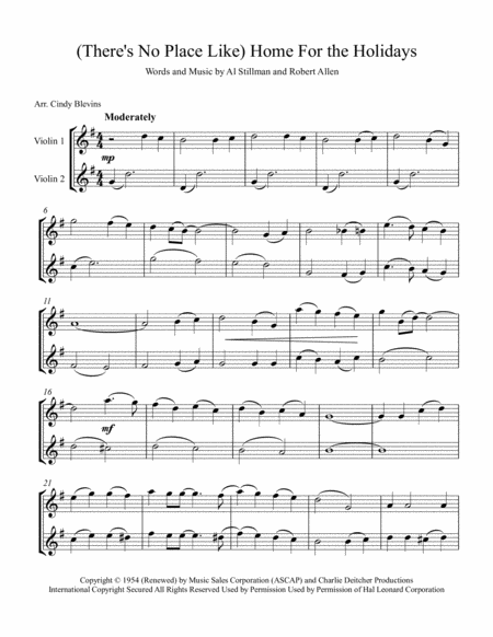 Theres No Place Like Home For The Holidays Arranged For Violin Duet Page 2