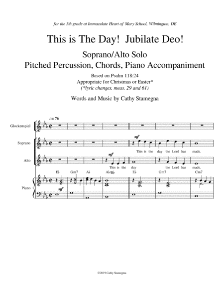 This Is The Day With Jubilate Deo Soprano Alto Solo Optional Glockenspiel Or Similar Percussion Chords Piano Acc Page 2