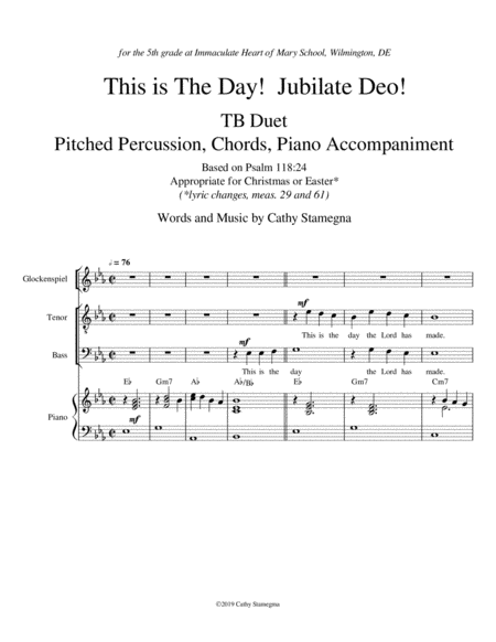 This Is The Day With Jubilate Deo Tb Duet Optional Glockenspiel Or Similar Percussion Chords Piano Acc Page 2