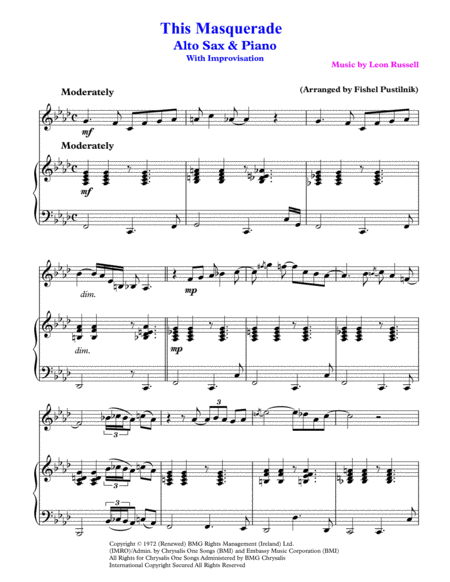 This Masquerade For Alto Sax And Piano With Improvisation Video Page 2