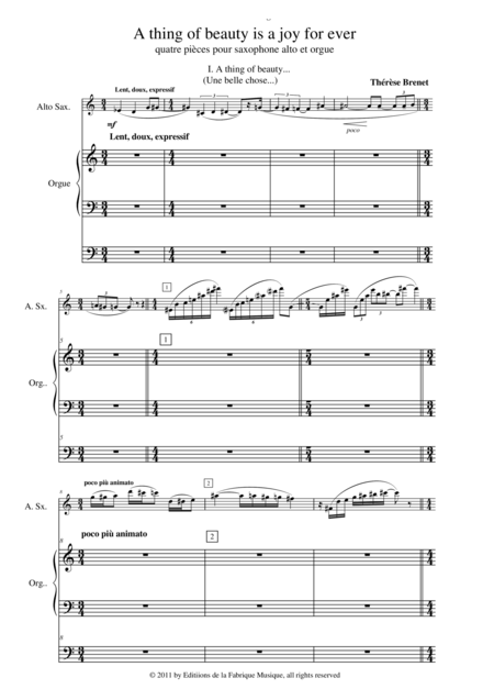Thrse Brenet A Thing Of Beauty Is A Joy Forever For Alto Saxophone And Organ Page 2