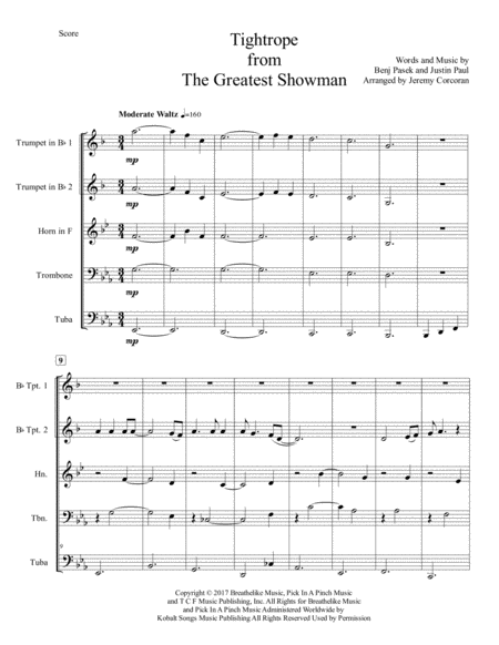 Tightrope From The Greatest Showman For Brass Quintet Page 2